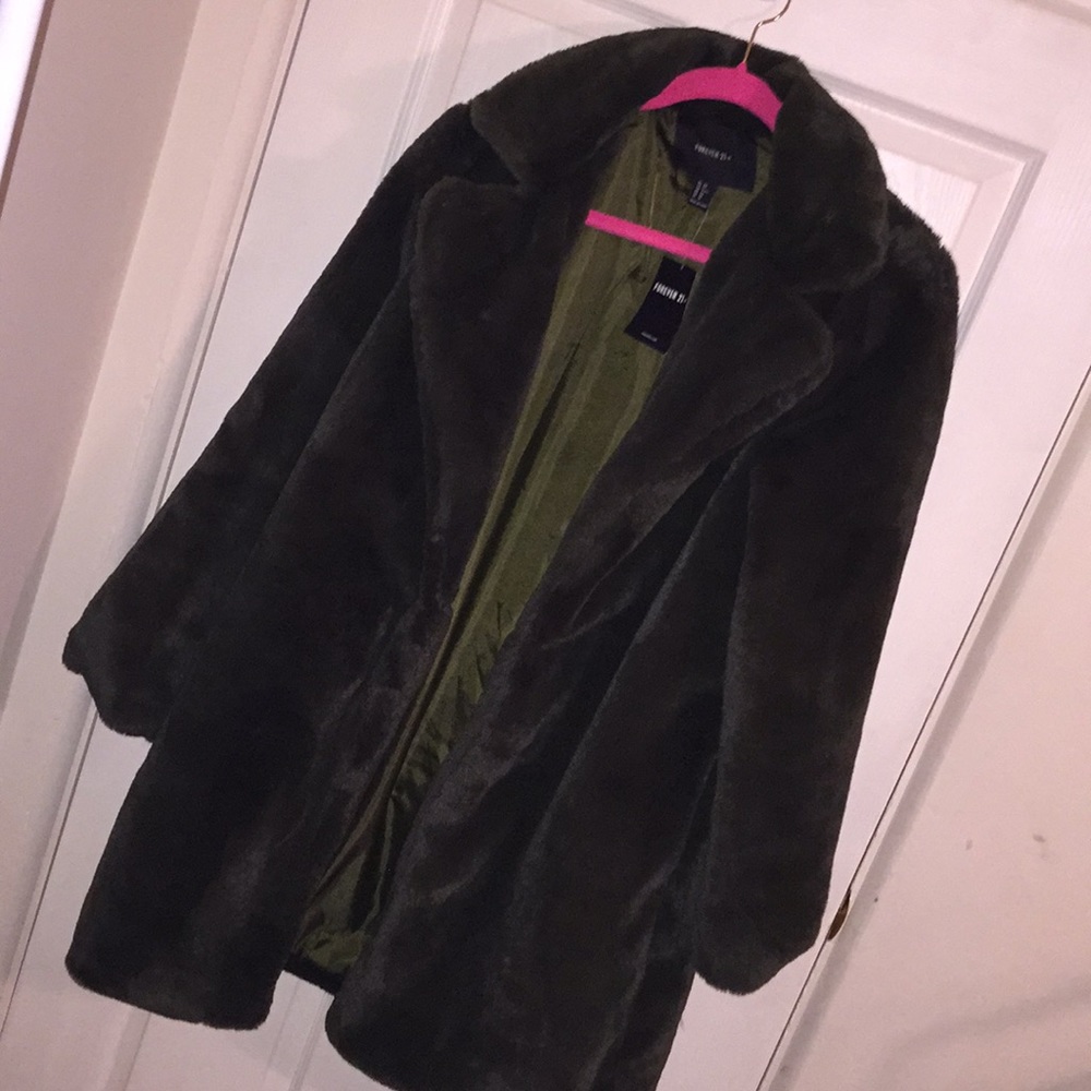 Olive Green Faux Fur Coat
